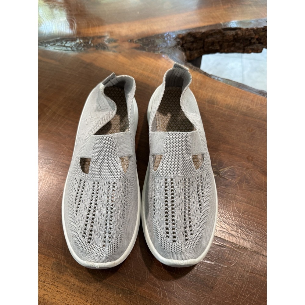 Women's Knit Mary Jane Slip-On Walking Shoes Light Gray Breathable EU 42 US 10.5